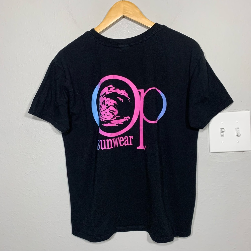 Ocean Pacific Sunwear Black Pocket‎ Tee Wave Surf Medium Retrp
